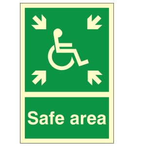 Photoluminescent (Luminous) Rigid PVC Safe Area Sign 150mm Wide x 200mm High