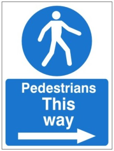 White Rigid PVC Pedestrian This Way (Right) 450mm Wide x 600mm High