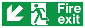 Self Adhesive PVC Fire Exit Down & Left Running Man Sign 100x300mm