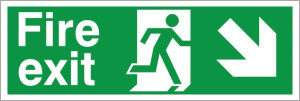 Fire Exit Sign, Down & Right Arrow, Rigid Plastic with Self Adhesive, 300mm x 100mm (FE.07E-RP-SA)