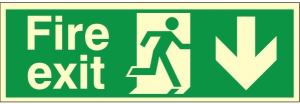 Fire Exit Sign, Down Arrow, Photoluminescent Rigid Plastic with Self Adhesive, 300mm x 100mm (CPPP.06E-RP-SA)
