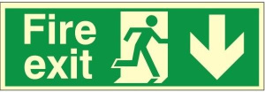 Fire Exit Sign, Down Arrow, Photoluminescent Rigid Plastic with Self Adhesive, 400mm x 150mm (CPPP.06L-RP-SA)