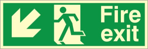 Luminous Self Adhesive PVC Fire Exit Down & Left Running Man Sign 150x400mm