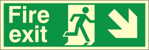 Fire Exit Sign, Down & Right Arrow, Photoluminescent Rigid Plastic with Self Adhesive, 400mm x 150mm (CPPP.07L-RP-SA)