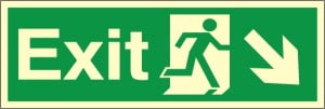 Luminous Self Adhesive PVC Exit Down & Right Running Man Sign 100x300mm