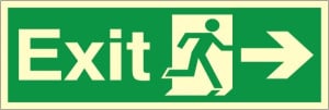 Luminous Self Adhesive PVC Exit Right Running Man Sign 150x400mm