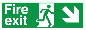 Fire Exit Sign, Down & Right Arrow, Rigid Plastic with Self Adhesive, 600mm x 200mm (FE.07D-RP-SA)