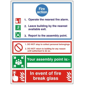 White 3 Point 4 Block Fire Action Notice Sign