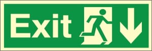 Luminous Self Adhesive Exit Down Running Man Sign 400x150mm