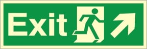 Luminous Self Adhesive PVC Exit Up & Right Running Man Sign 600x200mm