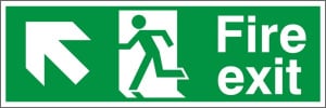 Foamex Fire Exit Up & Left Running Man Sign 300x900mm