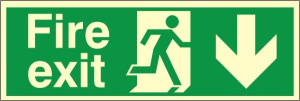 Luminous Foamex Fire Exit Down Running Man Sign 300x900mm
