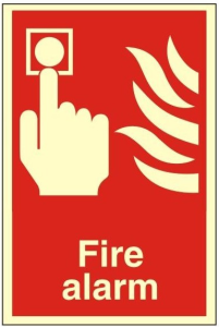 Photoluminescent Rigid PVC Fire Alarm Sign 150mm Wide x 200mm High