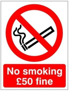 White Rigid PVC No Smoking / £50 Fine Sign 150mm Wide x 200mm High