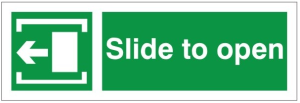 White Rigid PVC Slide To Open Sign (Left) 300mm Wide x 100mm High