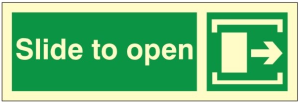 Photoluminescent (Luminous) Rigid PVC Slide To Open Sign (Right) 300mm Wide x 100mm High