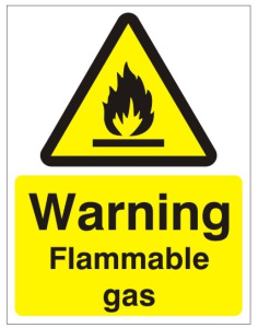 Warning Flammable Gas Sign - 150mm Wide x 200mm High