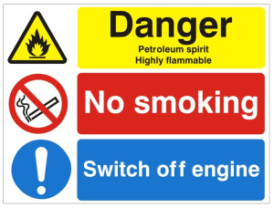 White Rigid PVC Danger Petroleum Spirit, Highly Flammable Sign - 400mm Wide x 300mm High