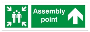 White Rigid PVC Assembly Point (Up) Arrow Sign - 400mm Wide x 150mm High