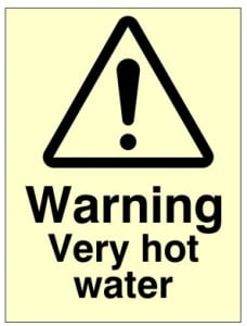Warning Very Hot Water Sign - 150mm Wide x 200mm High