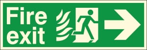 HTM65 Compliant Fire Exit Right - 400 x 150mm Luminous