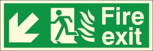 HTM65 Compliant Fire Exit Down / Left - 400 x 150mm Luminous