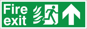 Self Adhesive HTM65 Compliant Fire Exit Up / Forward - 400 x 150mm White