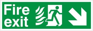 Self Adhesive HTM65 Compliant Fire Exit Down / Right - 400 x 150mm White 