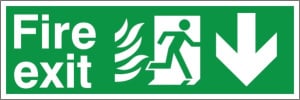 Self Adhesive HTM65 Compliant Fire Exit Down - 600 x 200mm White