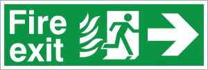 Self Adhesive PVC HTM65 Compliant Fire Exit Right - 400 x 150mm White 