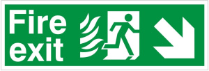 Self Adhesive PVC HTM65 Compliant Fire Exit Down / Right - 600 x 200mm White