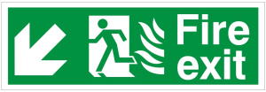 Self Adhesive PVC HTM65 Compliant Fire Exit Down / Left  - 600 x 200mm White
