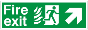 Self Adhesive PVC HTM65 Compliant Fire Exit Up / Right - 600 x 200mm White