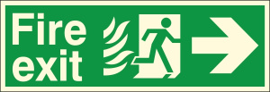 Self Adhesive HTM65 Compliant Fire Exit Right - 400 x 150mm Luminous