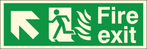 Self Adhesive HTM65 Compliant Fire Exit Up / Left - 400 x 150mm Luminous