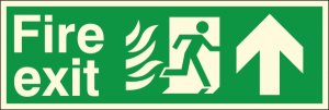 Self Adhesive HTM65 Compliant Fire Exit Up / Forward - 600 x 200mm Luminous