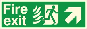 Self Adhesive PVC HTM65 Compliant Fire Exit Up / Right - 400 x 150mm Luminous