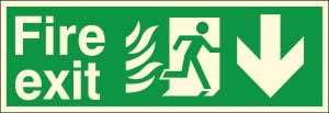 Self Adhesive PVC HTM65 Compliant Fire Exit Down - 600 x 200mm Luminous