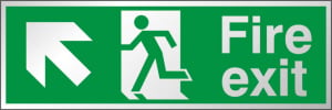 Aluminium Fire Exit Up & Left Prestige Metal Running Man Sign 150x400mm