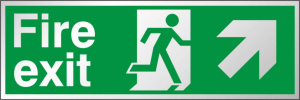 Aluminium Fire Exit Up & Right Prestige Metal Running Man Sign 150x400mm