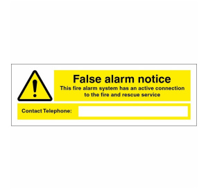 False Alarm Notice Label, Self Adhesive Vinyl Sticker, 150mm x 50mm (FAN.01-SA)