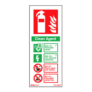 Clean Agent Fire Extinguisher ID Sign (White)
