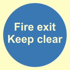 Luminous Fire Exit Keep Clear Sign C/W Self Adhesive 200mm x 200mm
