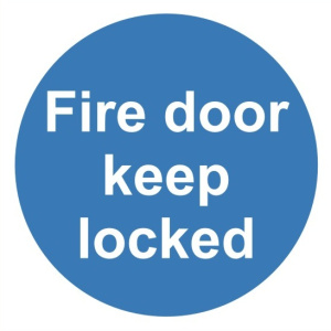 Fire Door Keep Locked Sign C/W Self Adhesive 100mm x 100mm