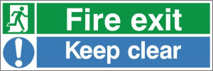 300mm Wide x 100mm High White Fire Exit (Running Man) & Keep Clear Sign