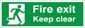 300mm Wide x 100mm High White Fire Exit Keep Clear Sign