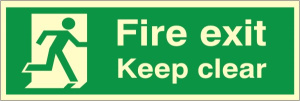 Luminous Fire Exit (Running Man) & Keep Clear Sign 400mm x 150mm (Green)