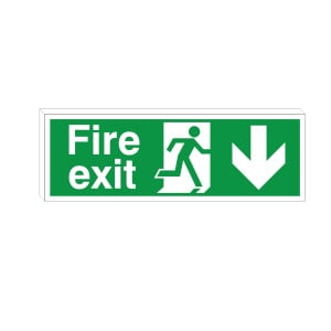 Double Sided Fire Exit Down Foamex Running Man Sign 150x400mm