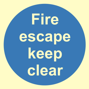 Luminous Fire Escape Keep Clear Sign C/W Self Adhesive 100mm x 100mm