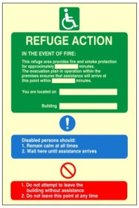 Photoluminescent (Luminous) Rigid PVC Refuge Action Plan Sign 150mm Wide x 200mm High